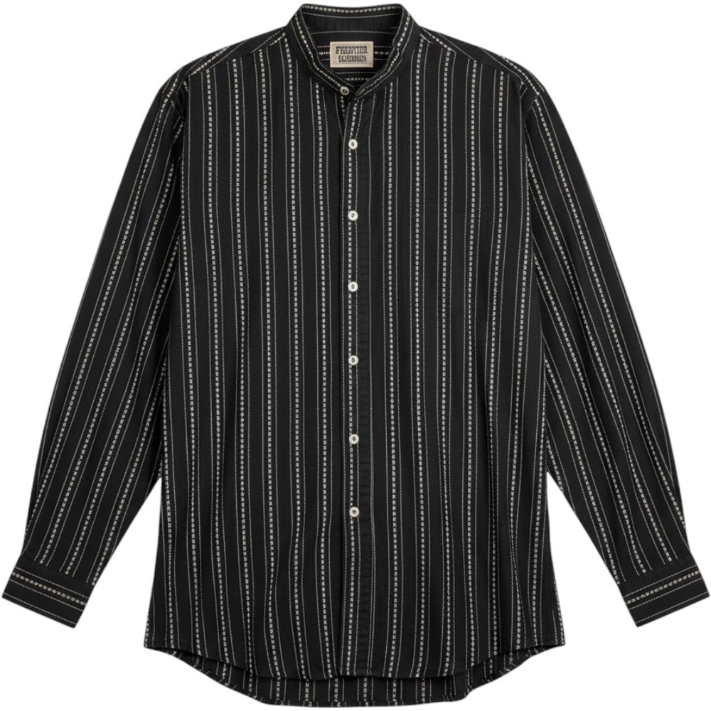Frontier Classics Mens Black Striped Embroidered Band Collar Western Shirt L